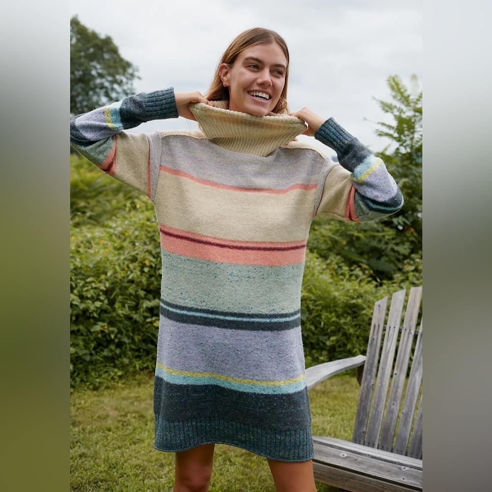 Anthropologie Daily Practice Striped Cotton Turtleneck Sweater Dress Medium